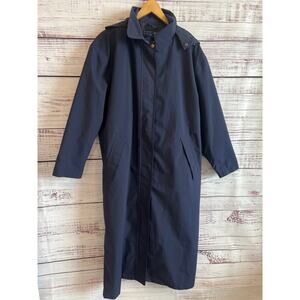 Eddie Bauer Vintage Women’s long trench coat hooded Navy Blue Size Medium